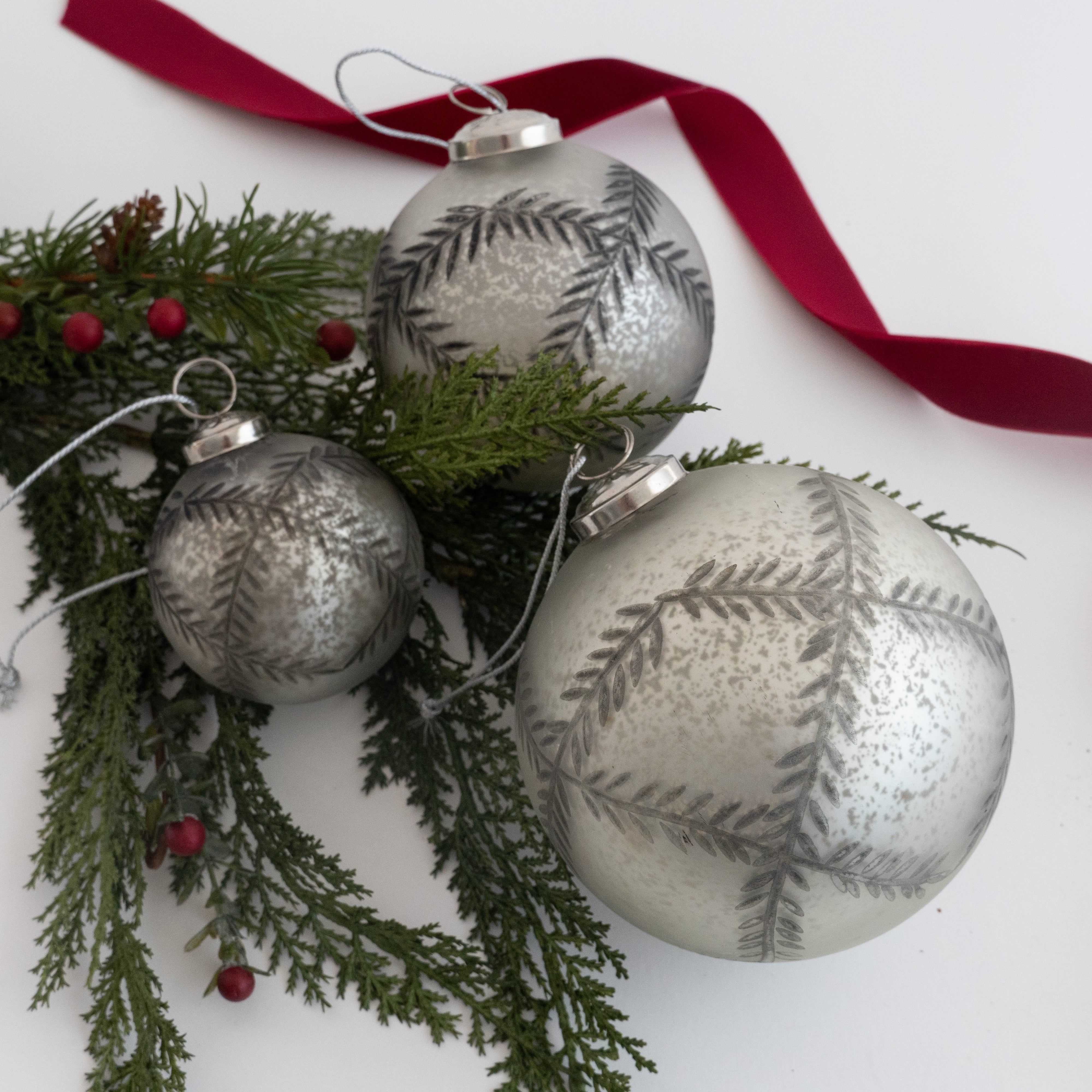 5 Round Antique Silver Mercury Glass Ball Ornament